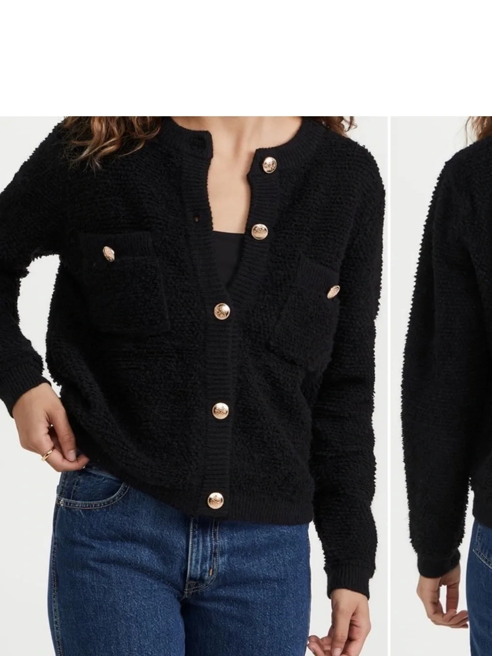 Line & Dot Black Teddy Bouclé Button Up Cardigan - Picture 1 of 7